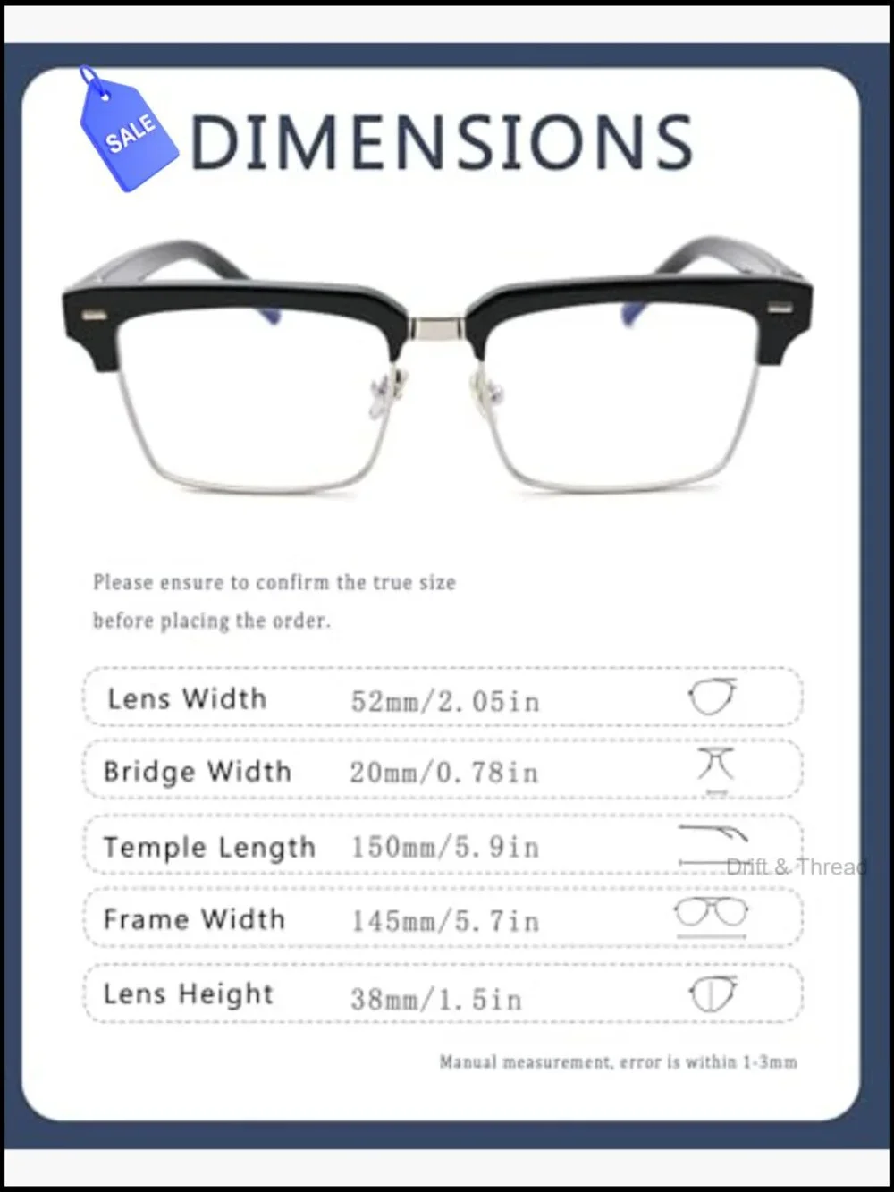 Semi Rimless Rectangle Blue Light Glasses for Men Women Black Square Eyewear